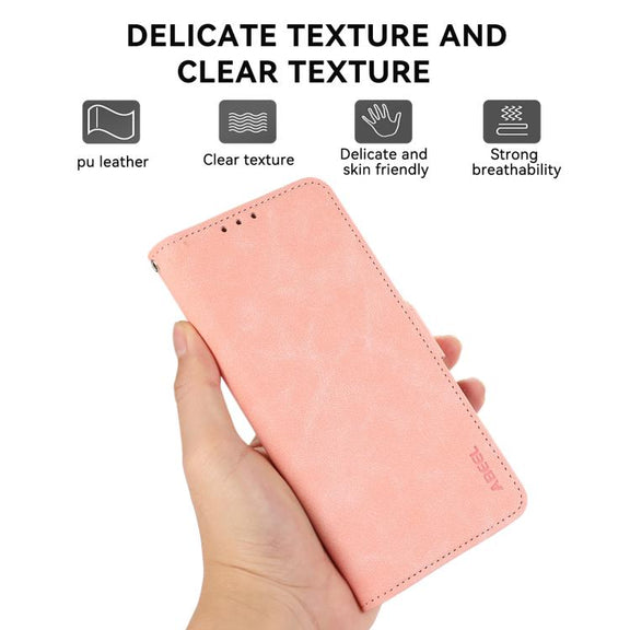 For iPhone 17 ABEEL Frosted Magnetic RFID Leather Phone Case(Pink)