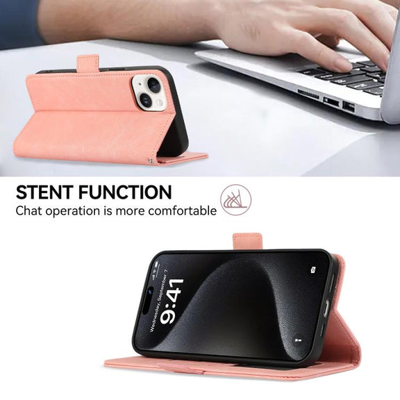 For iPhone 17 ABEEL Frosted Magnetic RFID Leather Phone Case(Pink)