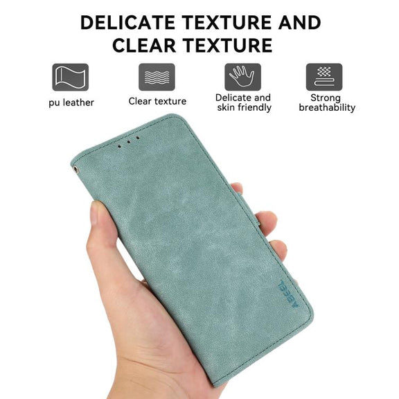 For iPhone 17 ABEEL Frosted Magnetic RFID Leather Phone Case(Cyan)