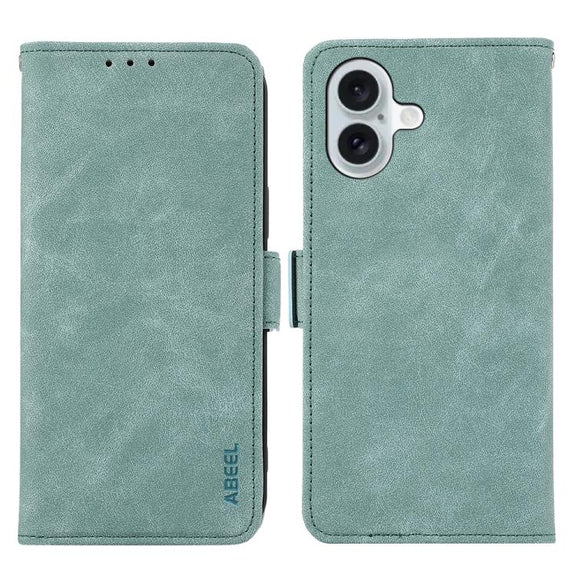 For iPhone 17 ABEEL Frosted Magnetic RFID Leather Phone Case(Cyan)