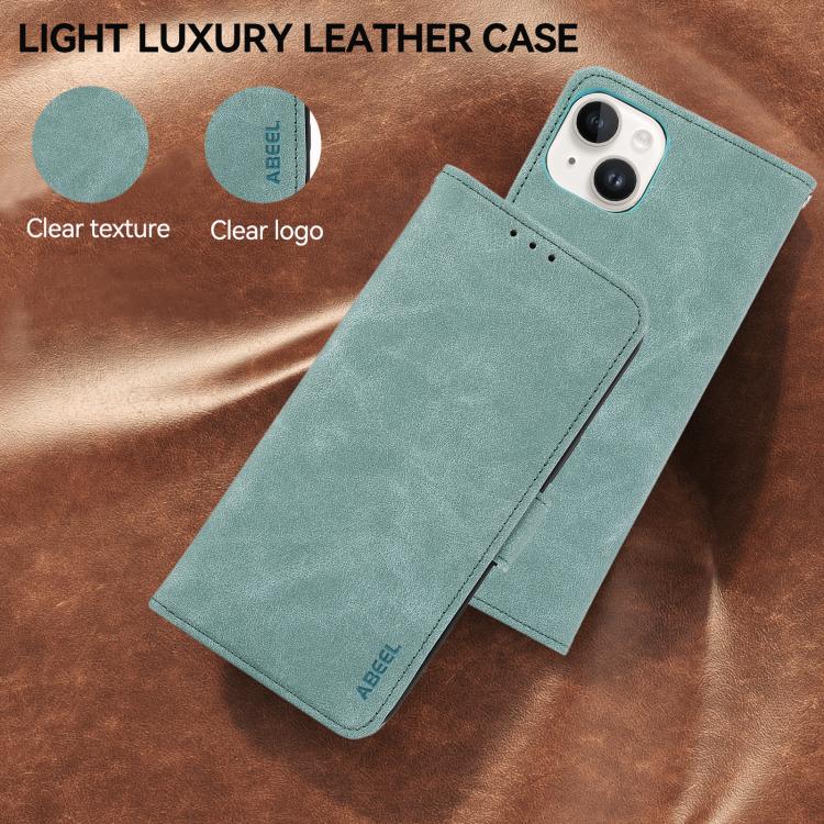 For iPhone 17 ABEEL Frosted Magnetic RFID Leather Phone Case(Cyan)