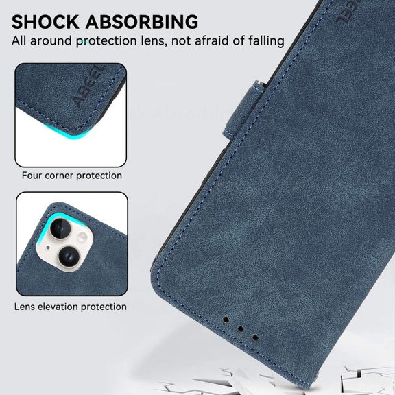 For iPhone 17 Air ABEEL Frosted Magnetic RFID Leather Phone Case(Blue)