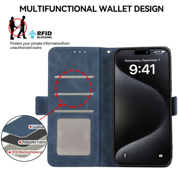 For iPhone 17 Air ABEEL Frosted Magnetic RFID Leather Phone Case(Blue)
