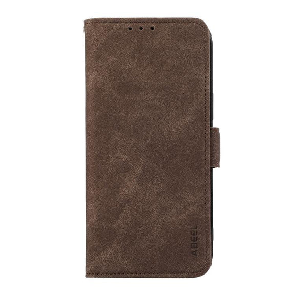 For iPhone 17 Pro ABEEL Frosted Magnetic RFID Leather Phone Case(Brown)