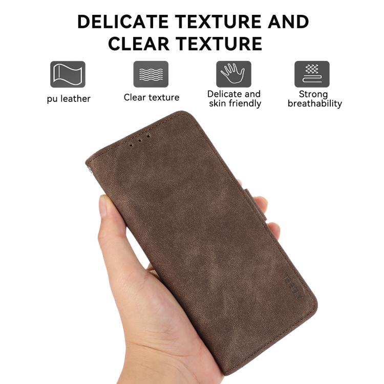 For iPhone 17 Pro ABEEL Frosted Magnetic RFID Leather Phone Case(Brown)