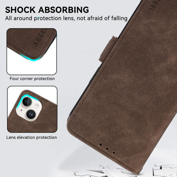 For iPhone 17 Pro ABEEL Frosted Magnetic RFID Leather Phone Case(Brown)