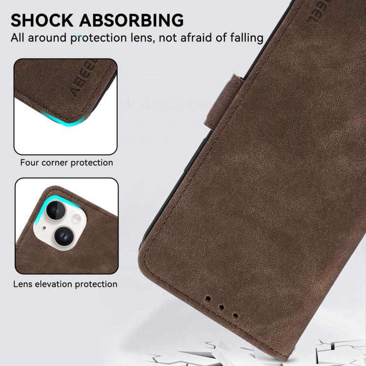 For iPhone 17 Pro ABEEL Frosted Magnetic RFID Leather Phone Case(Brown)