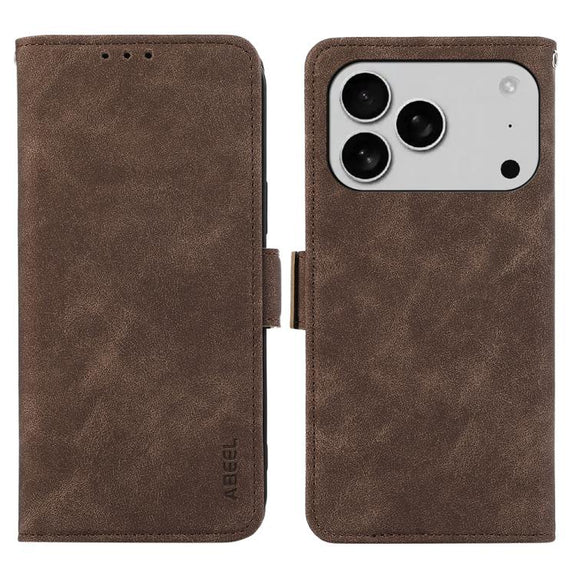 For iPhone 17 Pro ABEEL Frosted Magnetic RFID Leather Phone Case(Brown)