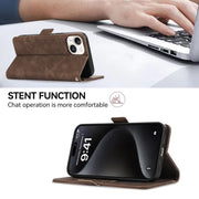 For iPhone 17 Pro ABEEL Frosted Magnetic RFID Leather Phone Case(Brown)
