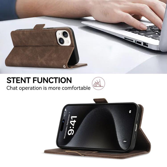 For iPhone 17 Pro ABEEL Frosted Magnetic RFID Leather Phone Case(Brown)