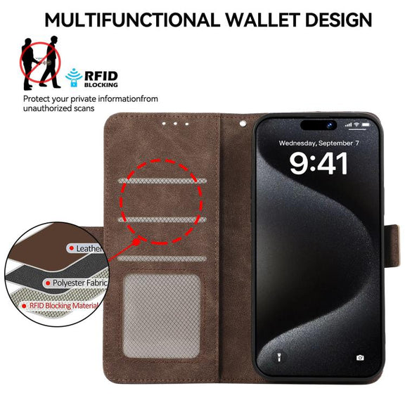 For iPhone 17 Pro ABEEL Frosted Magnetic RFID Leather Phone Case(Brown)
