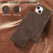 For iPhone 17 Pro ABEEL Frosted Magnetic RFID Leather Phone Case(Brown)
