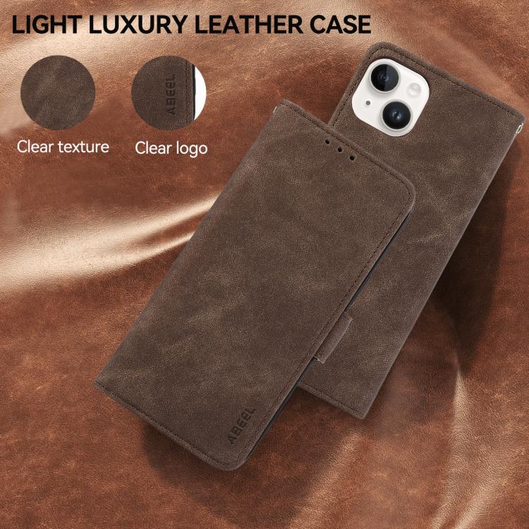 For iPhone 17 Pro ABEEL Frosted Magnetic RFID Leather Phone Case(Brown)