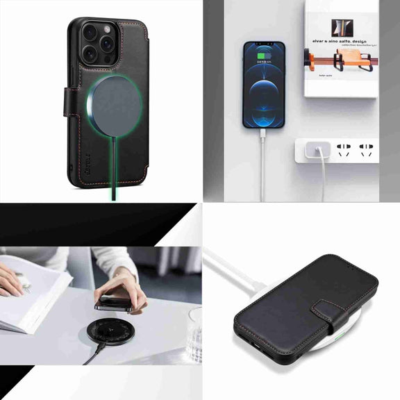 For iPhone 14 / 13 ESEBLE E1 Nappa Texture MagSafe Holder Leather Phone Case(Black)