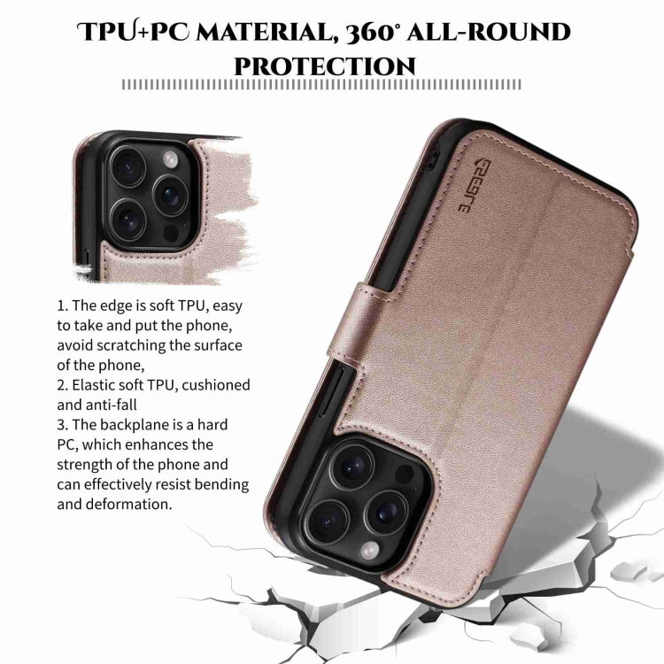 For iPhone 15 Plus / 14 Plus ESEBLE E1 Nappa Texture MagSafe Holder Leather Phone Case(Rose Gold)