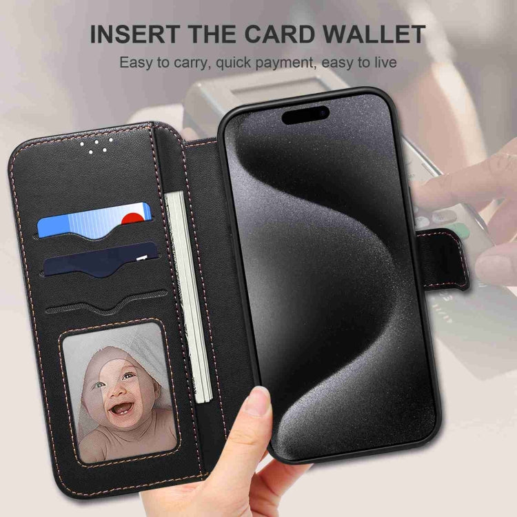 For iPhone 15 Plus / 14 Plus ESEBLE E1 Nappa Texture MagSafe Holder Leather Phone Case(Black)