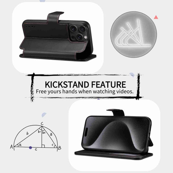 For iPhone 15 Plus / 14 Plus ESEBLE E1 Nappa Texture MagSafe Holder Leather Phone Case(Black)