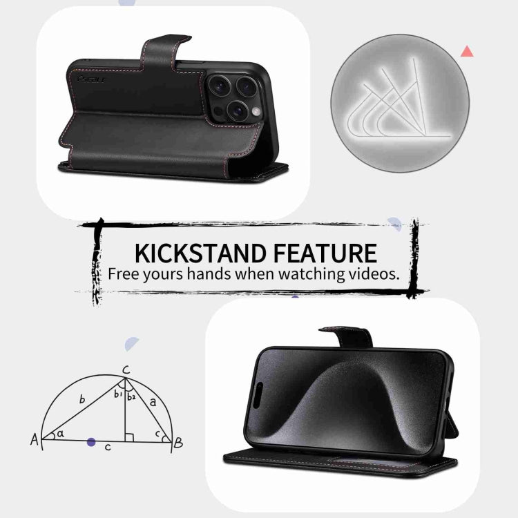 For iPhone 15 Plus / 14 Plus ESEBLE E1 Nappa Texture MagSafe Holder Leather Phone Case(Black)