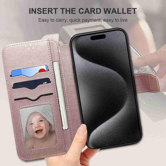 For iPhone 14 Pro ESEBLE E1 Nappa Texture MagSafe Holder Leather Phone Case(Rose Gold)