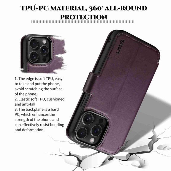 For iPhone 14 Pro ESEBLE E1 Nappa Texture MagSafe Holder Leather Phone Case(Dark Purple)