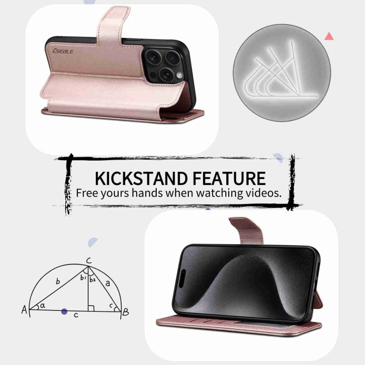 For iPhone 14 Pro Max ESEBLE E1 Nappa Texture MagSafe Holder Leather Phone Case(Rose Gold)