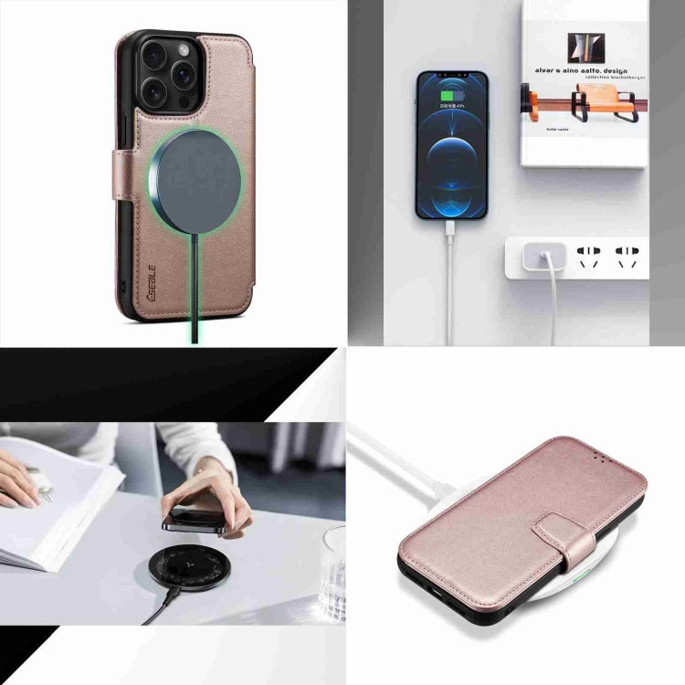 For iPhone 15 ESEBLE E1 Nappa Texture MagSafe Holder Leather Phone Case(Rose Gold)