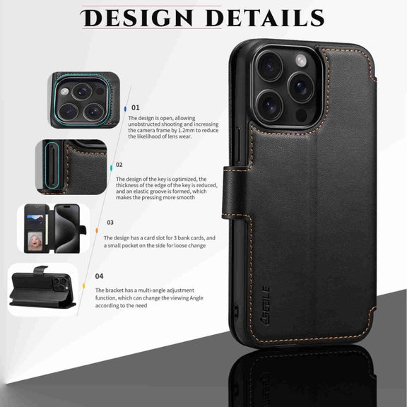 For iPhone 15 ESEBLE E1 Nappa Texture MagSafe Holder Leather Phone Case(Black)