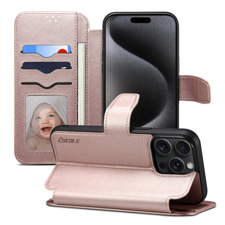 For iPhone 15 Pro ESEBLE E1 Nappa Texture MagSafe Holder Leather Phone Case(Rose Gold) - free shipping - PMC Jewellery - Order now!
