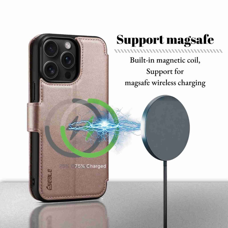 For iPhone 15 Pro ESEBLE E1 Nappa Texture MagSafe Holder Leather Phone Case(Rose Gold) - free shipping - PMC Jewellery - Order now!