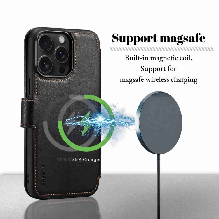 For iPhone 15 Pro ESEBLE E1 Nappa Texture MagSafe Holder Leather Phone Case(Black)