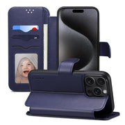 For iPhone 15 Pro Max ESEBLE E1 Nappa Texture MagSafe Holder Leather Phone Case(Dark Blue)