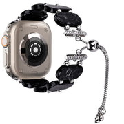 For Apple Watch Ultra 2 49mm Resin Retractable Chain Watch Band(Black Flower)