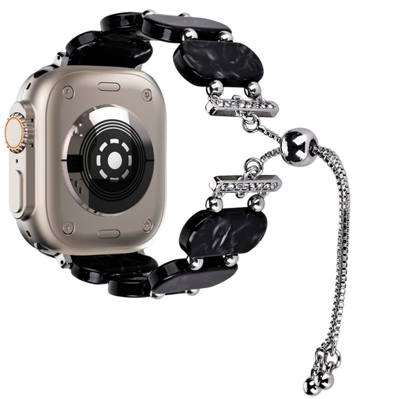 For Apple Watch Ultra 2 49mm Resin Retractable Chain Watch Band(Black Flower)