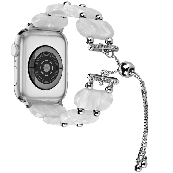 For Apple Watch Series 9 45mm Resin Retractable Chain Watch Band(Pearl White)