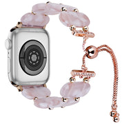 For Apple Watch SE 44mm Resin Retractable Chain Watch Band(Pink Flower)