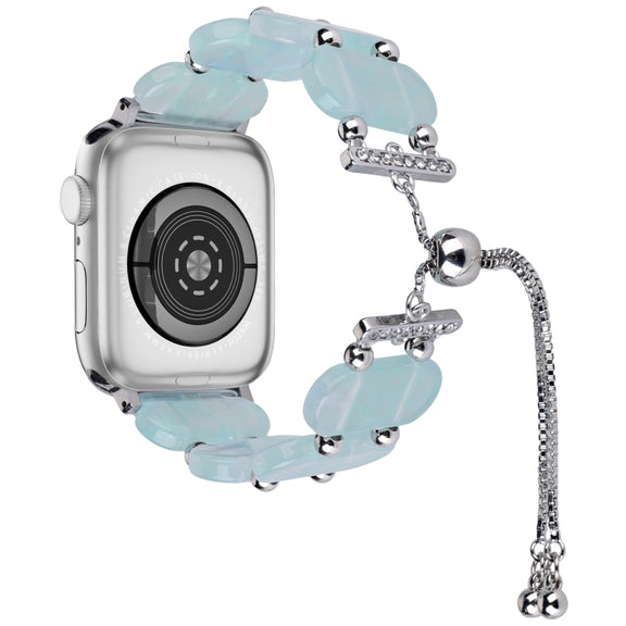 For Apple Watch Series 3 42mm Resin Retractable Chain Watch Band(Ice Blue)