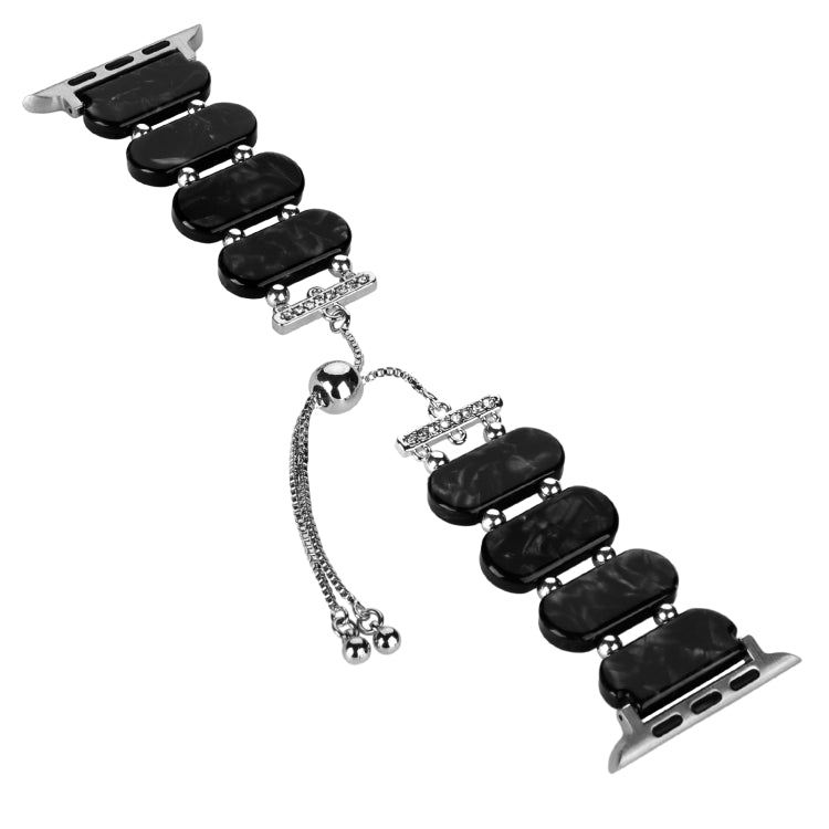 For Apple Watch Series 2 42mm Resin Retractable Chain Watch Band(Black Flower)