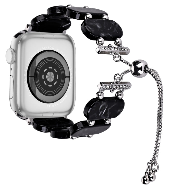 For Apple Watch 42mm Resin Retractable Chain Watch Band(Black Flower) - Watch Bands by PMC TechLife | Online Shopping South Africa | PMC TechLife