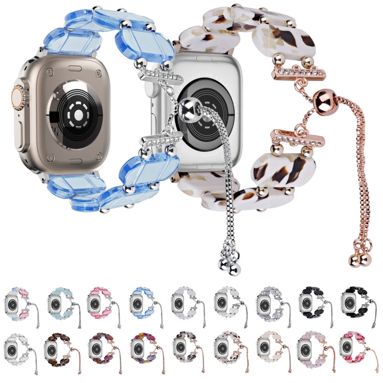 For Apple Watch SE 2022 40mm Resin Retractable Chain Watch Band(Black Flower)