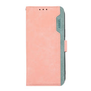 For iPhone 16 Pro Max ABEEL Color Block Magnetic RFID Leather Phone Case(Pink-Cyan)