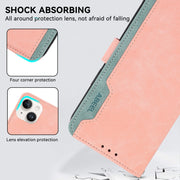 For iPhone 16 Pro Max ABEEL Color Block Magnetic RFID Leather Phone Case(Pink-Cyan)