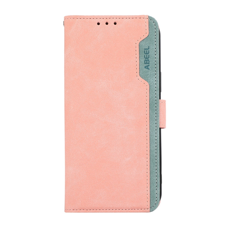 For iPhone 16 Pro ABEEL Color Block Magnetic RFID Leather Phone Case(Pink-Cyan)