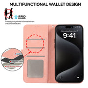 For iPhone 16 Pro ABEEL Color Block Magnetic RFID Leather Phone Case(Pink-Cyan)