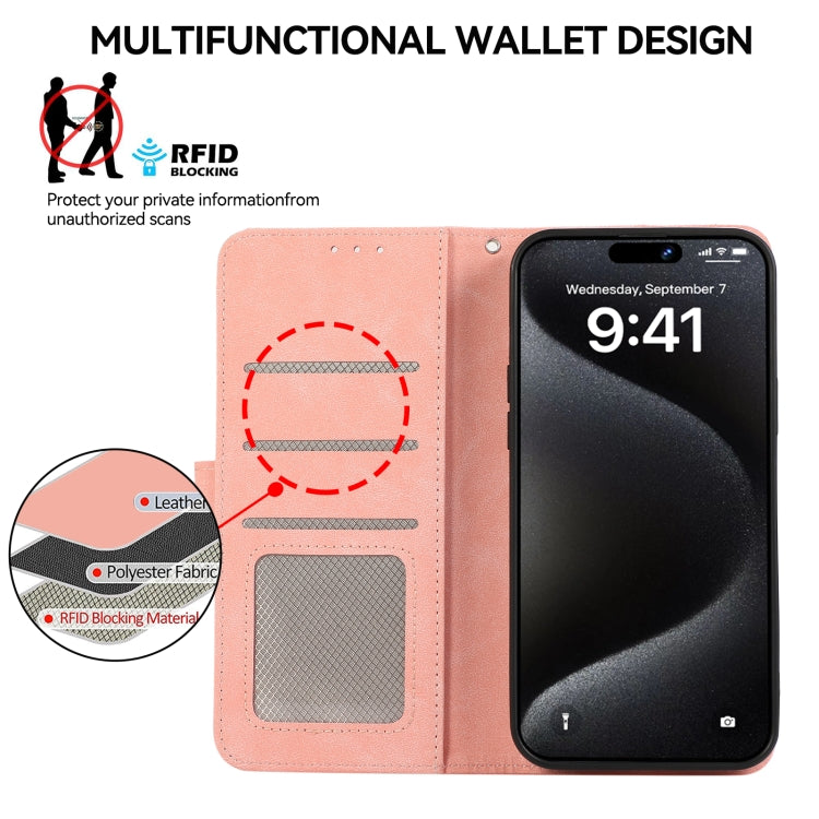For iPhone 16 Pro ABEEL Color Block Magnetic RFID Leather Phone Case(Pink-Cyan)