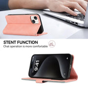 For iPhone 16 Pro ABEEL Color Block Magnetic RFID Leather Phone Case(Pink-Cyan)