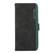 For iPhone 16 Plus ABEEL Color Block Magnetic RFID Leather Phone Case(Black-Green)