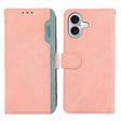 For iPhone 16 ABEEL Color Block Magnetic RFID Leather Phone Case(Pink-Cyan) - free shipping - PMC TechLife - Order now!