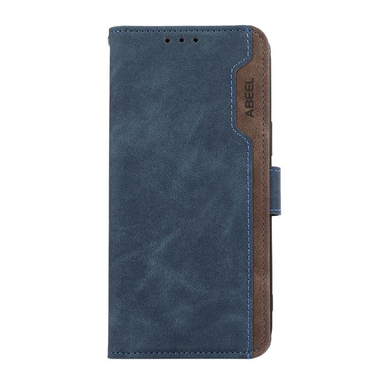 For iPhone 16e ABEEL Color Block Magnetic RFID Leather Phone Case(Blue-Brown) - iPhone 16e Cases by PMC TechLife | Online Shopping South Africa | PMC TechLife | Buy Now Pay Later Mobicred