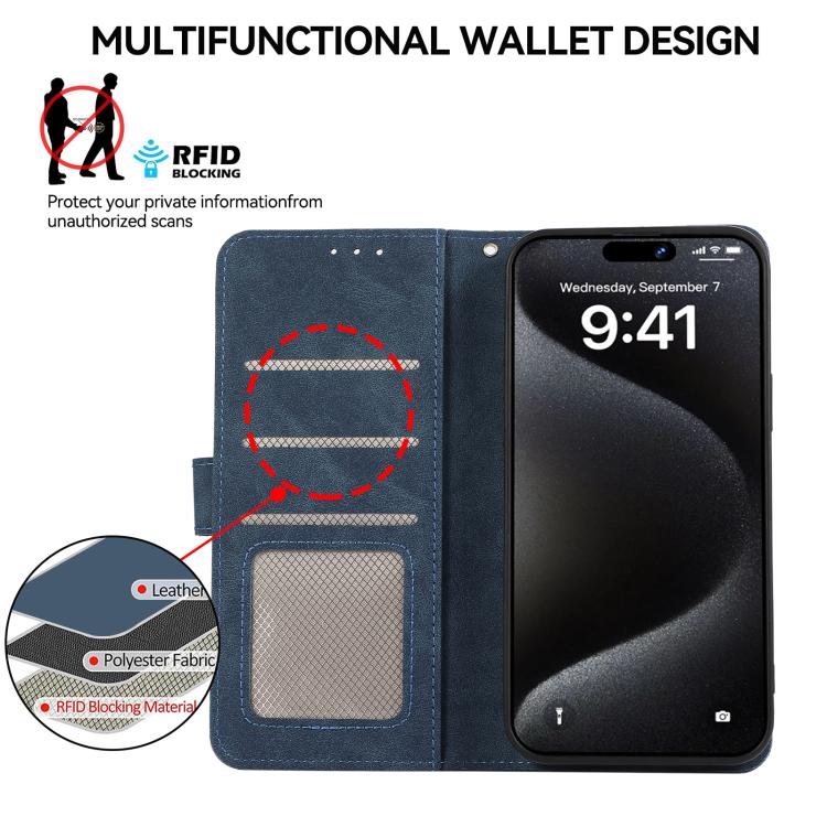 For iPhone 16e ABEEL Color Block Magnetic RFID Leather Phone Case(Blue-Brown) - iPhone 16e Cases by PMC TechLife | Online Shopping South Africa | PMC TechLife | Buy Now Pay Later Mobicred