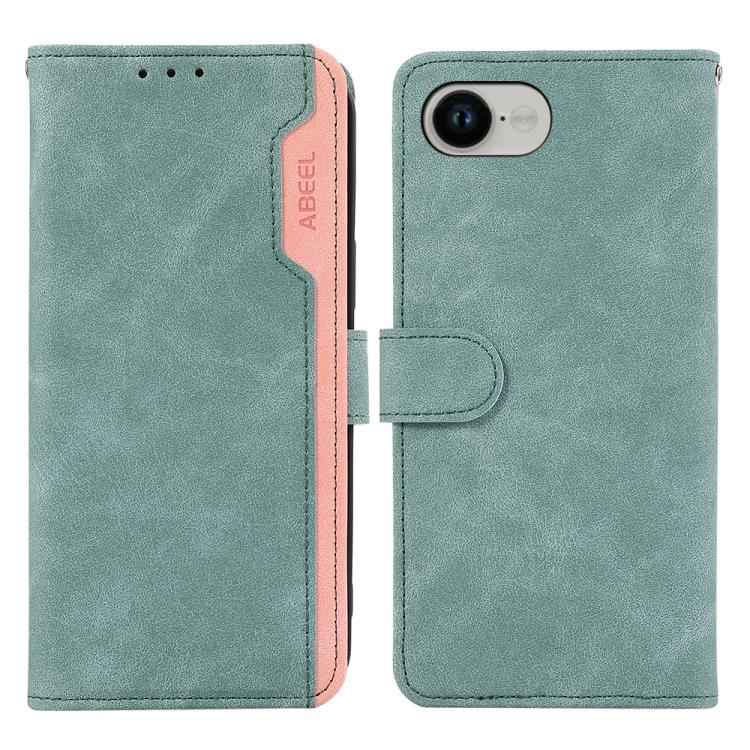For iPhone 16e ABEEL Color Block Magnetic RFID Leather Phone Case(Cyan-Pink) - iPhone 16e Cases by PMC TechLife | Online Shopping South Africa | PMC TechLife | Buy Now Pay Later Mobicred